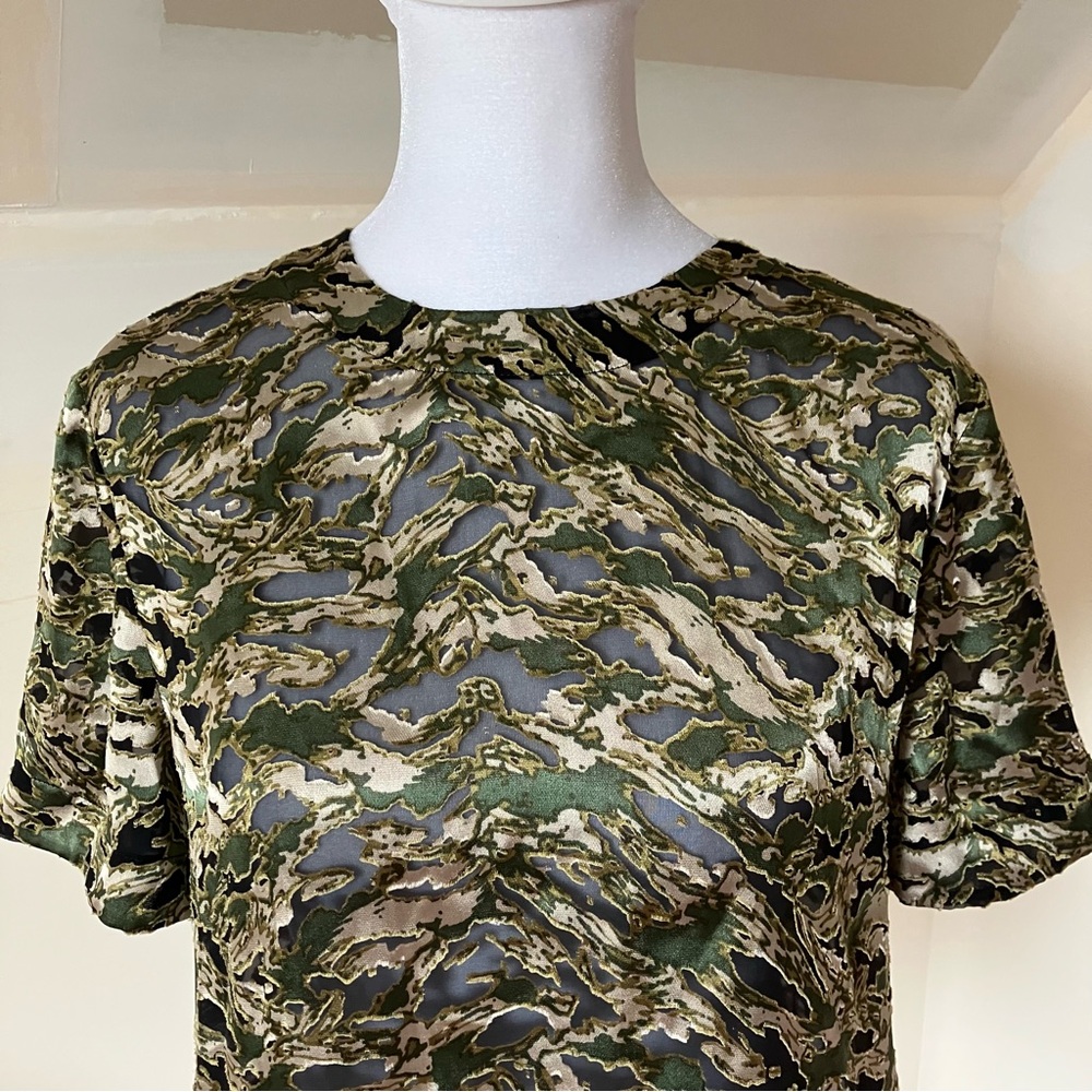 Rag & Bone Gia Camouflage-print Devoré-satin Silk Top In Green Multi size XS - Picture 5 of 9